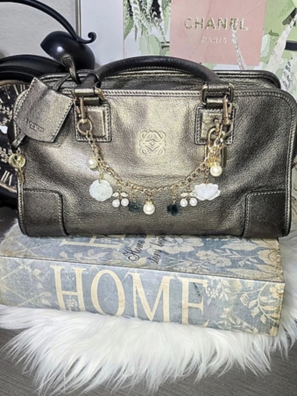 Cutesy Holiday Gift Idea For Her Natural Jade Bag Flower Charm